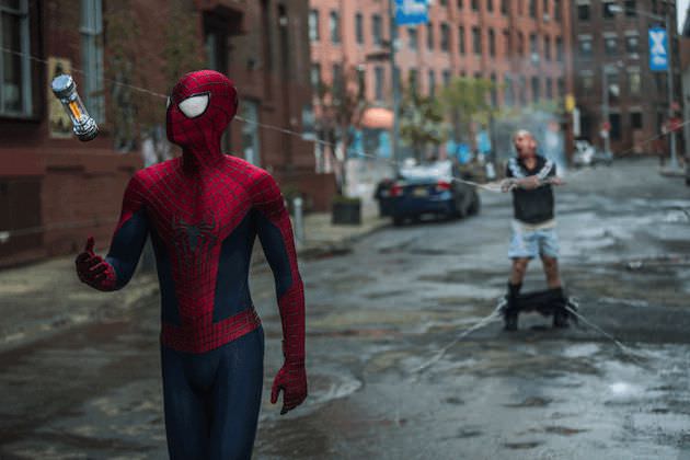 Spiderman films scenes for the upcoming movie, 'The Amazing Spiderman 2',  at Greenwich Village in New York City. (June 2…