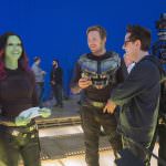 Zoe Saldana, Chris Pratt, and James Gunn on the set of 'Guardians of the Galaxy: Volume II.' Courtesy Marvel/Walt Disney Studios