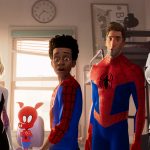 Peni (Kimiko Glen), Spider-Gwen (Hailee Steinfeld), Spider-Ham (John Mulaney), Miles Morales (Shameik Moore), Peter Parker (Jake Johnson), Spider-Man Noir (Nicolas Cage) in Sony Pictures Animation’s SPIDER-MAN: INTO THE SPIDER-VERSE.