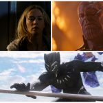 L-r: Emily Blunt in A Quiet Place (Paramount), Josh Brolin as Thanos in Avengers: Infinity War (Marvel/Walt Disney), and Chadwick Boseman as T'Challa in Black Panther (Marvel/Disney).