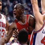 DETROIT - 1989: Michael Jordan #23 of the Chicago Bulls drives to basket against the Detroit Pistons during the 1989 season NBA game in Detroit, Michigan. (Photo by Andrew D. Bernstein/NBAE via Getty Images)