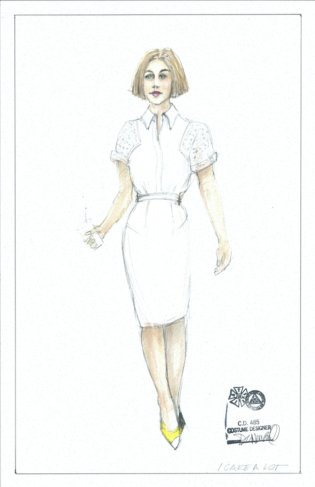 Deborah Newhall's sketch for Marla's white suit. Courtesy Deb Newhall. 