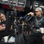 (L-R): Director Destin Daniel Cretton, fight instructor Andy Cheng, crew camera operator, and Simu Liu on the set of Marvel Studios' SHANG-CHI AND THE LEGEND OF THE TEN RINGS. Photo by Jasin Boland. ©Marvel Studios 2021. All Rights Reserved.