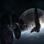 The Endeavor Space Shuttle docking at the International Space Station while the moon hurtles towards Earth in "Moonfall." Courtesy Lionsgate.