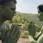 (L-R): Mark Ruffalo as Smart Hulk / Bruce Banner and Tatiana Maslany as Jennifer "Jen" Walters/She-Hulk in Marvel Studios' She-Hulk: Attorney at Law, exclusively on Disney+. Photo courtesy of Marvel Studios. © 2022 MARVEL.