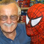 UNIVERSAL CITY, CA - AUGUST 13: Creator Stan Lee (L) poses with Spider-Man during the Spider-Man 40th Birthday celebration at Universal Studios on August 13, 2002 in Universal City, California. (Photo by Michel Boutefeu/Getty Images)